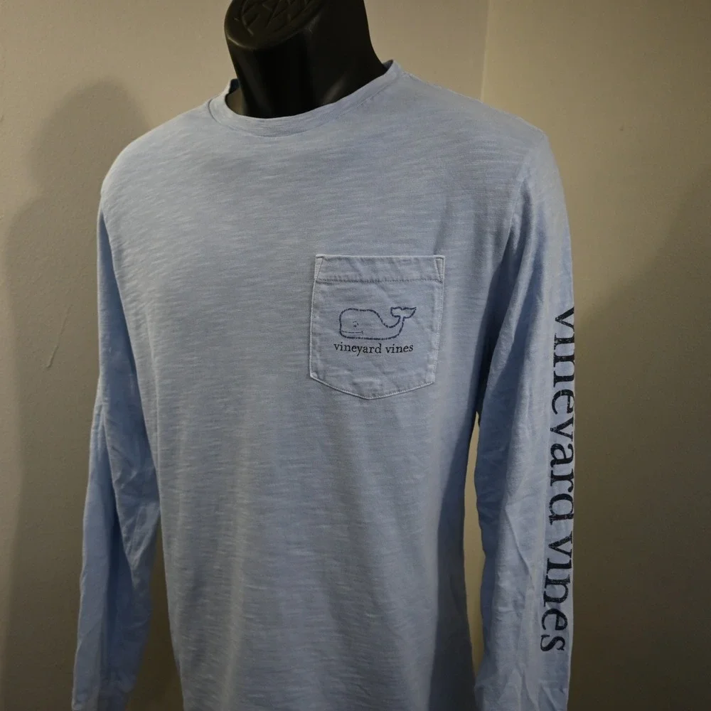 Vineyard Vines Pocket T-Shirt‎ Mens L Blue Graphic Long Sleeve Slub Cotton